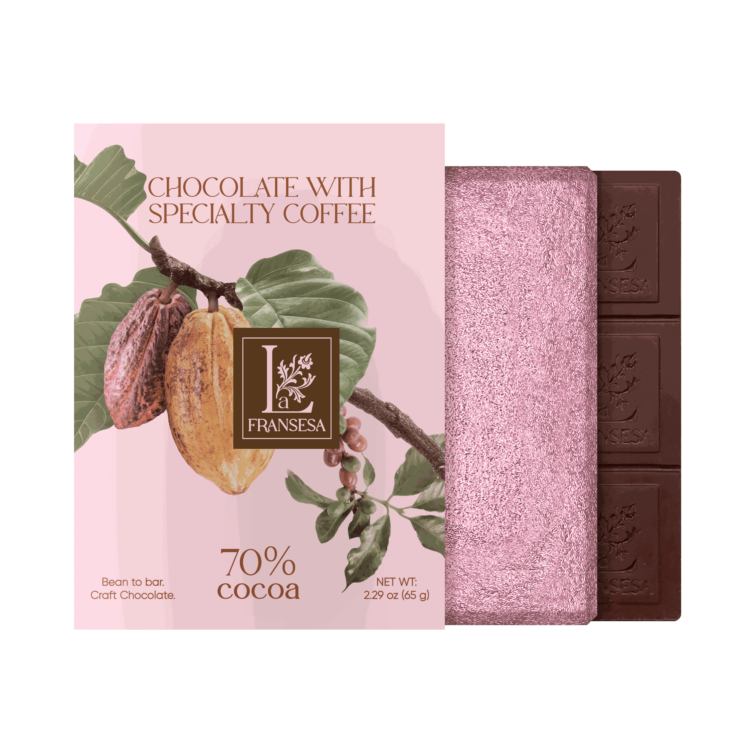 Chocolate with Specialty Coffee - Bean to bar. Craft Chocolate. 70% cocoa
