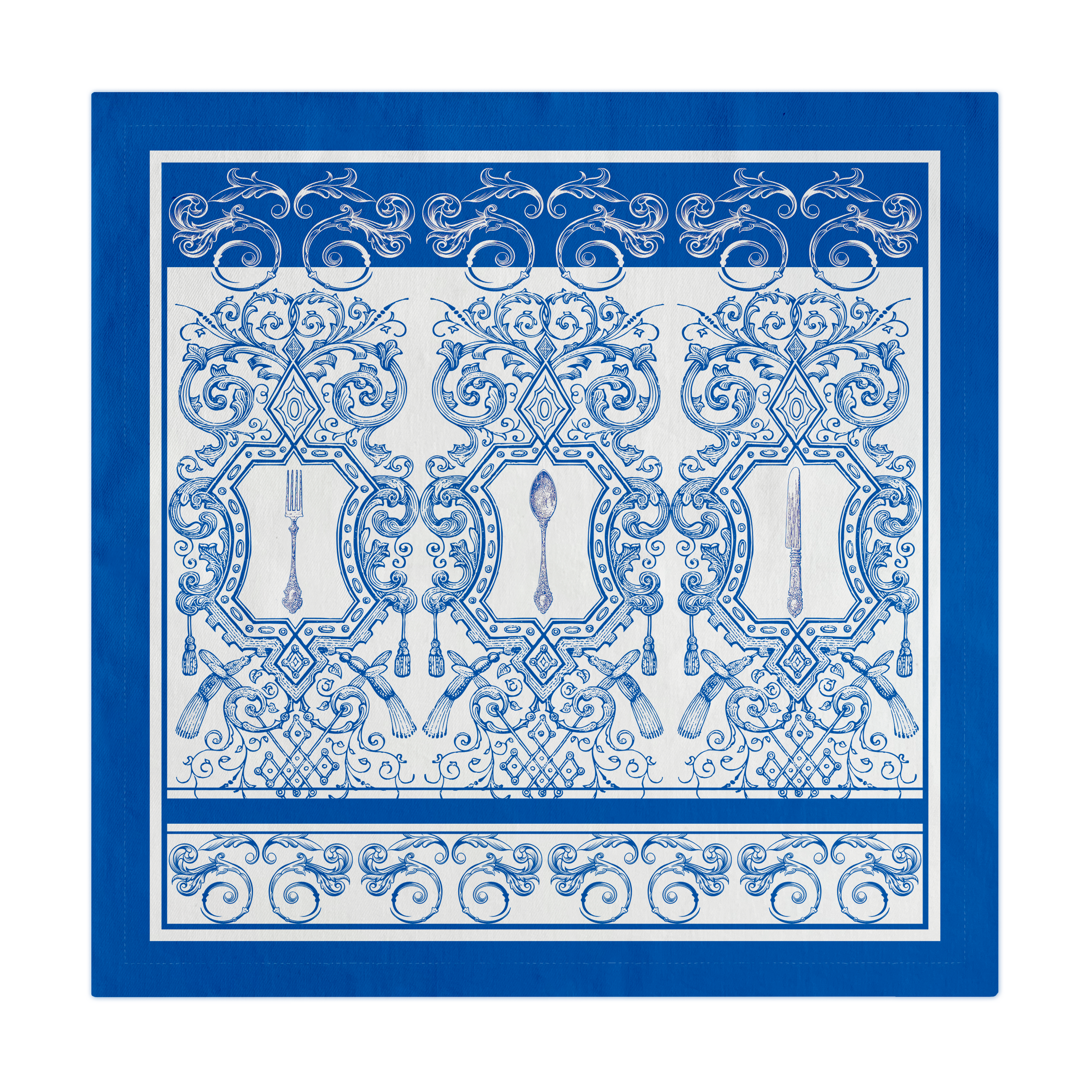 Denim White Cotton Napkins / Placemats – 100% Colombian Cotton, Hand Block Printed