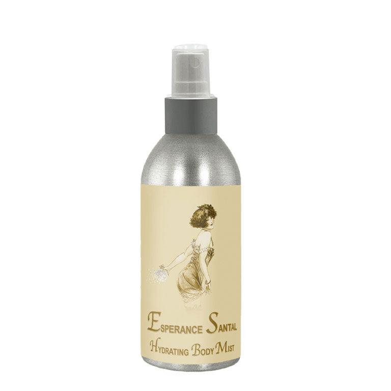 Esperance Santal Hydrating Mist 8oz spray bottle for face and body hydration.