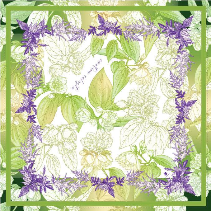 Silk blend scarf with floral print and hand-rolled edges.