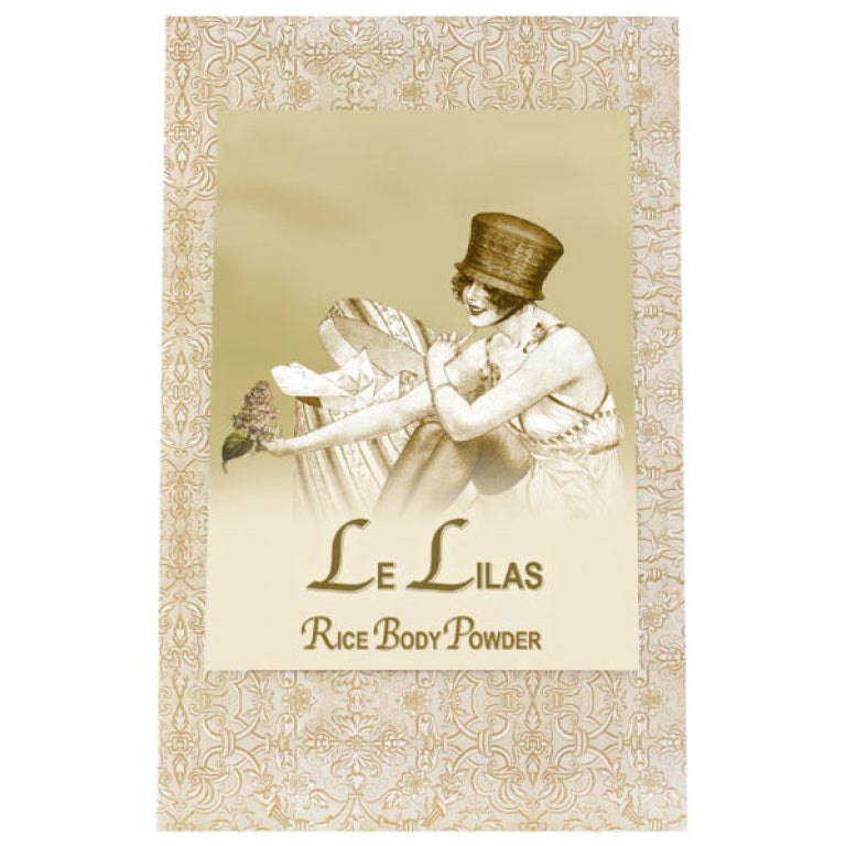 French Lilac Rice Body Powder Refill 8oz packaging with vintage design.