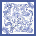 Lavender scarf with hand-rolled edges, floral pattern, 50x50 inches.