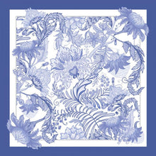 Lavender scarf with hand-rolled edges, floral pattern, 50x50 inches.