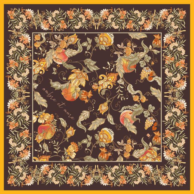 Silk blend scarf with floral design and hand-rolled edges.