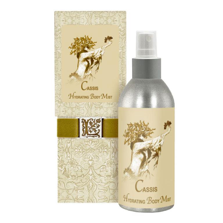 Cassis Hydrating Mist 8oz bottle with natural glycerine, vitamin E, and rosehip oil for all skin types.