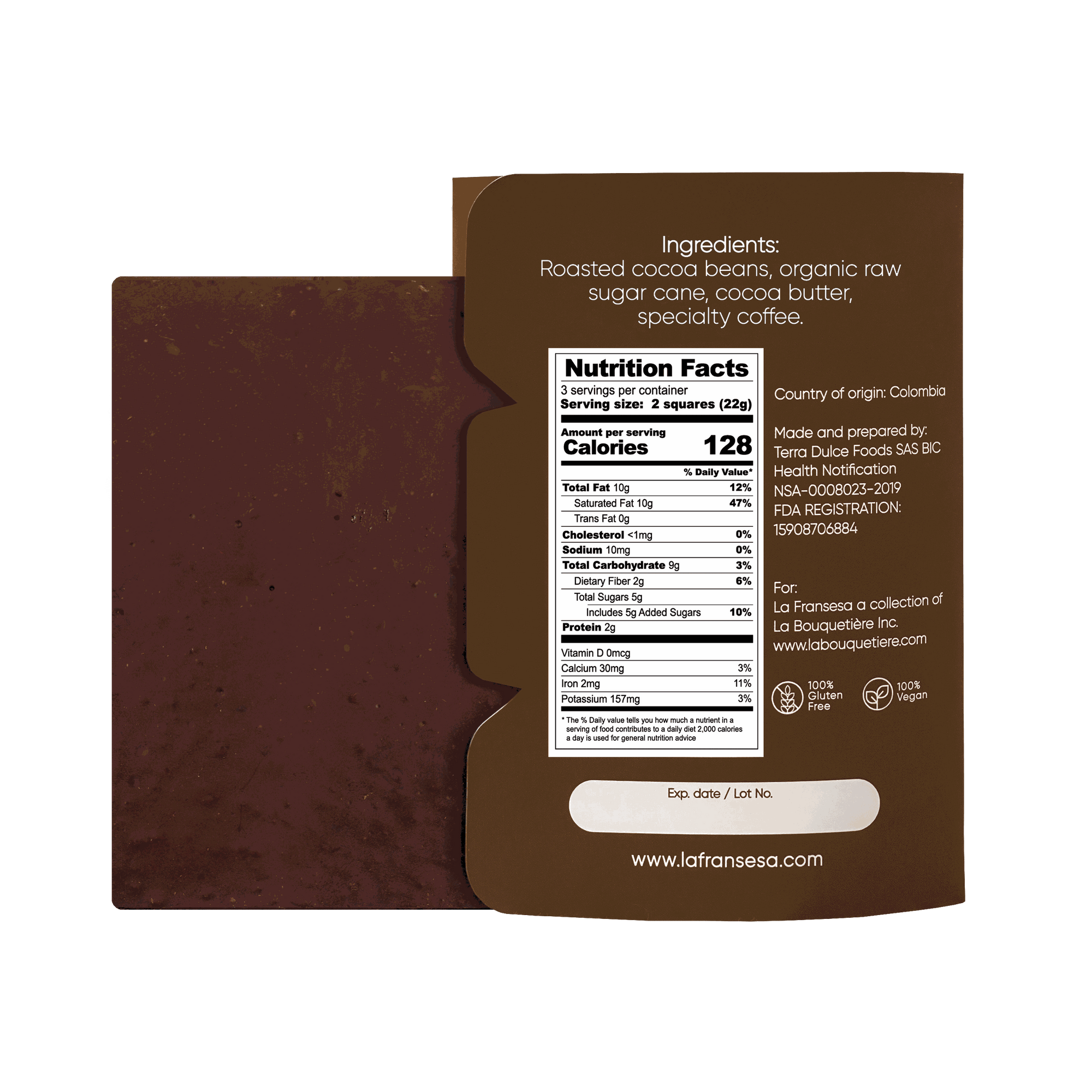Chocolate with Specialty Coffee - Bean to bar. Craft Chocolate. 70% cocoa