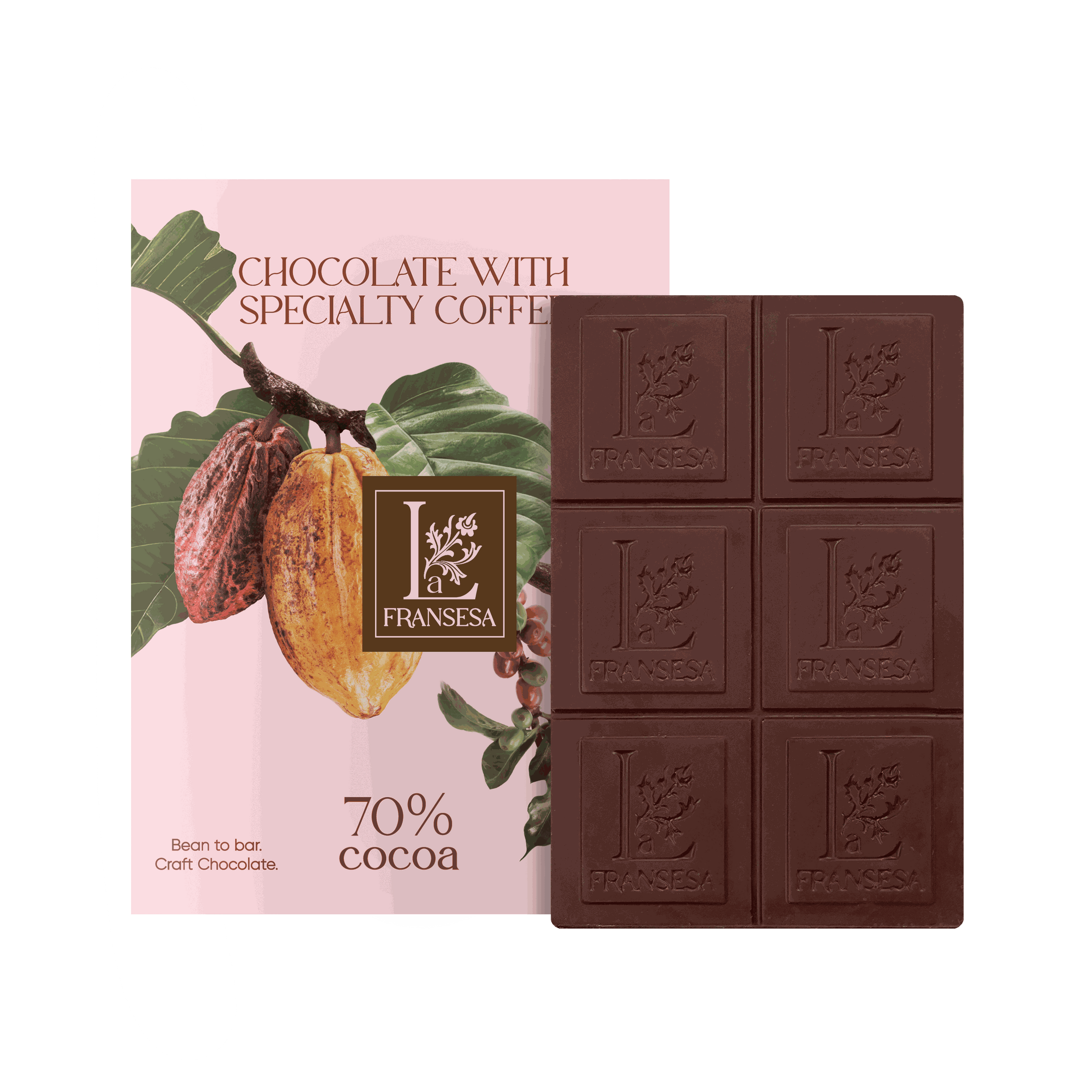 Chocolate with Specialty Coffee - Bean to bar. Craft Chocolate. 70% cocoa