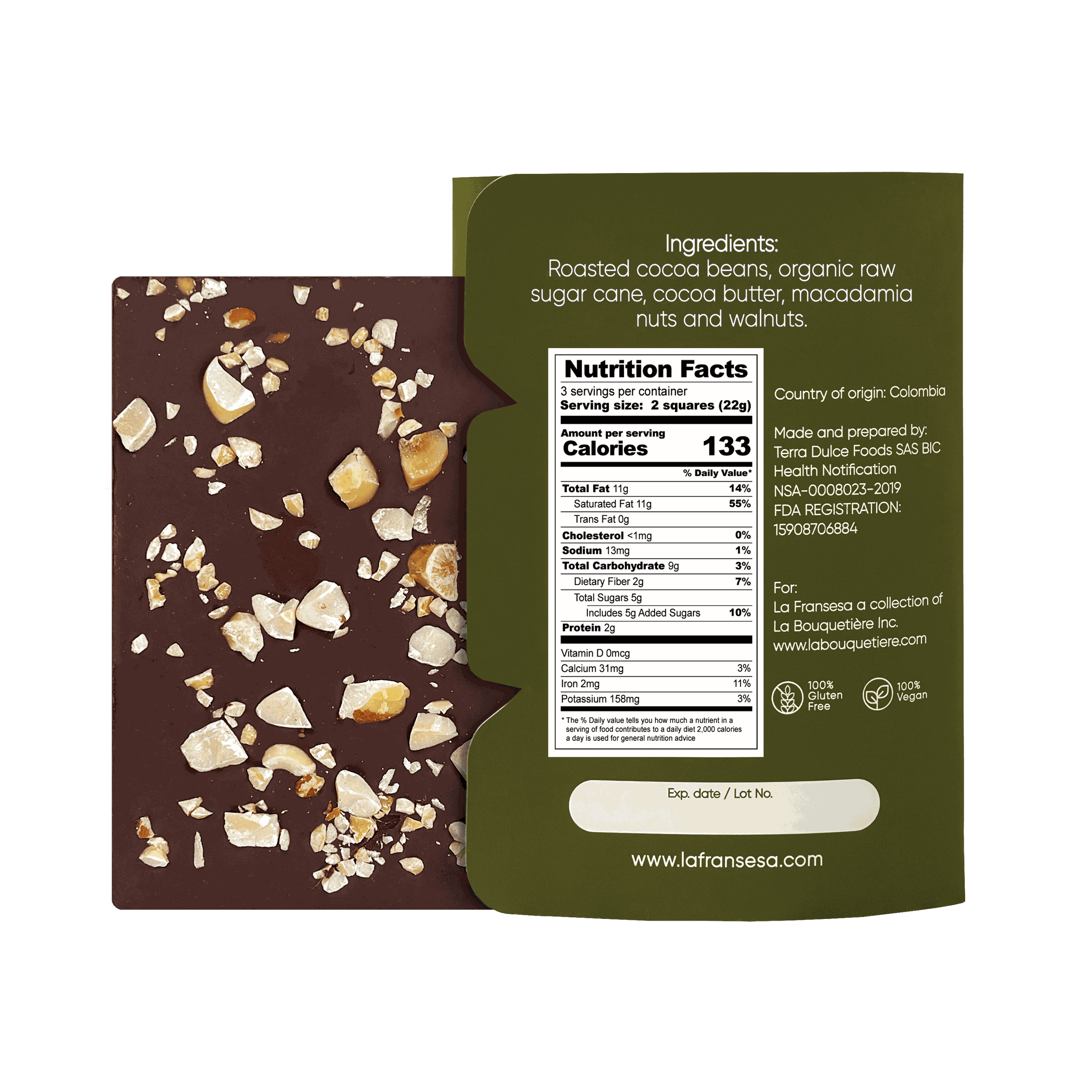 Macadamia & Walnuts - Bean to bar. Craft Chocolate. 70% cocoa