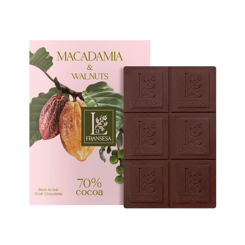 Macadamia & Walnuts - Bean to bar. Craft Chocolate. 70% cocoa