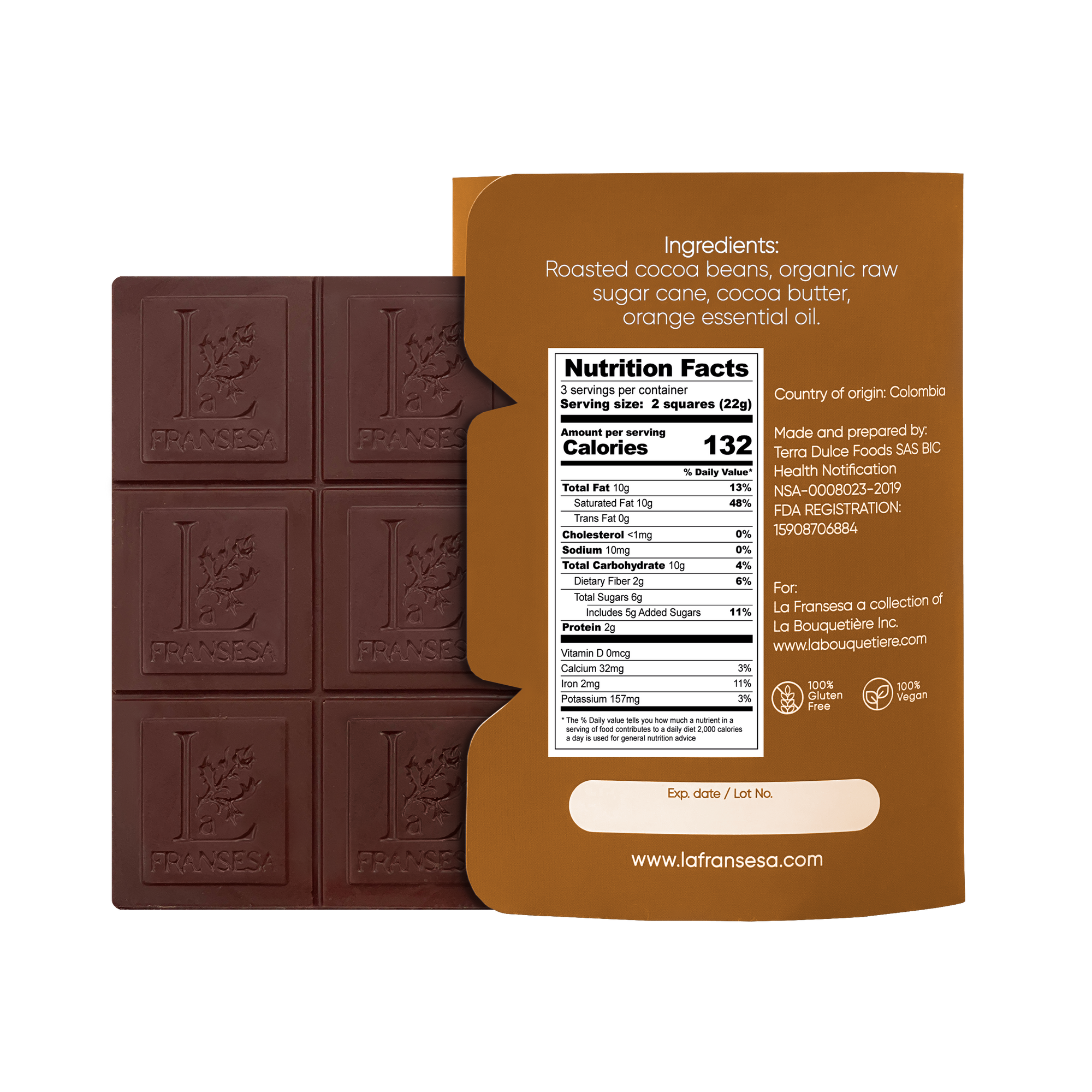 Orange - Bean to bar. Craft Chocolate. 70% cocoa