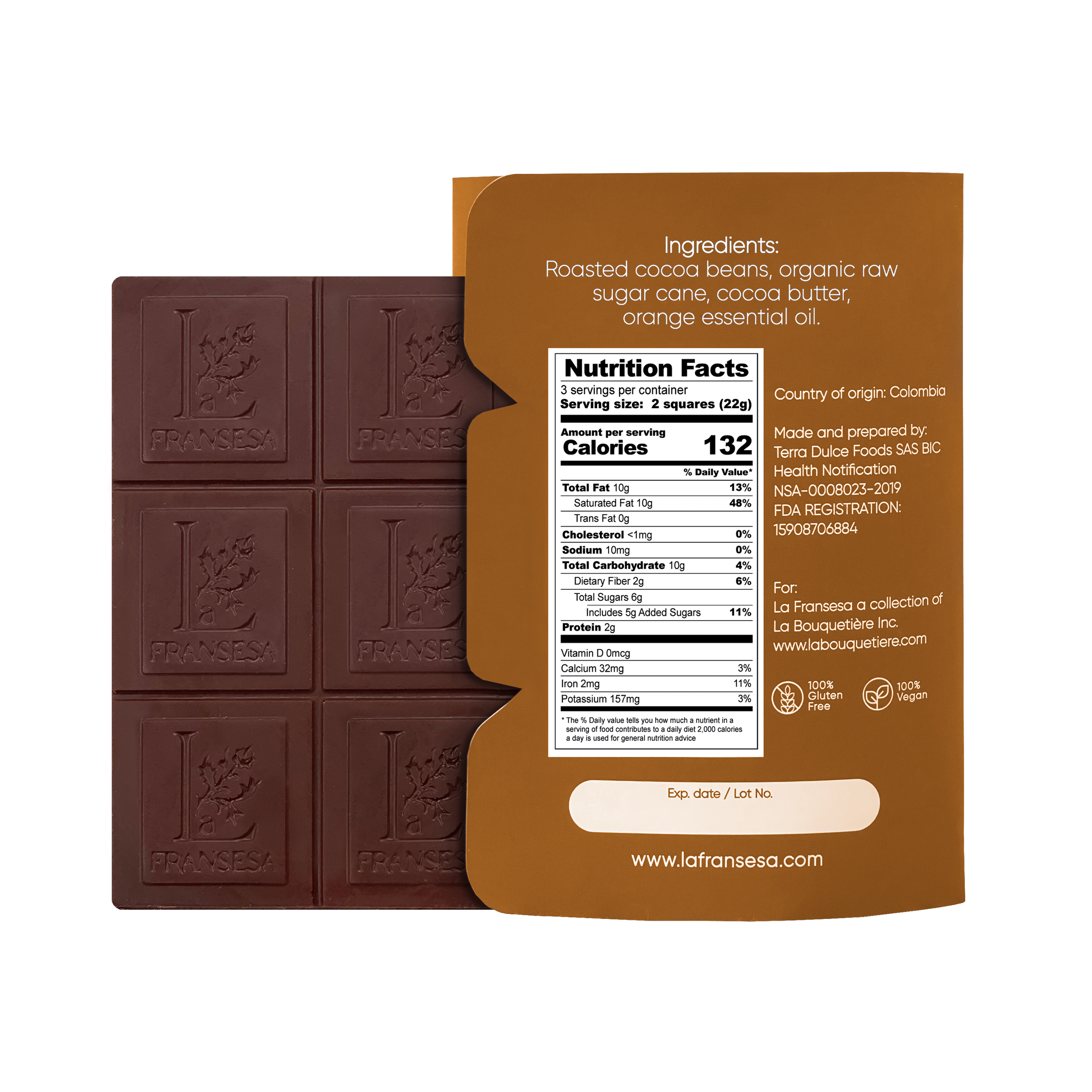 Orange - Bean to bar. Craft Chocolate. 70% cocoa