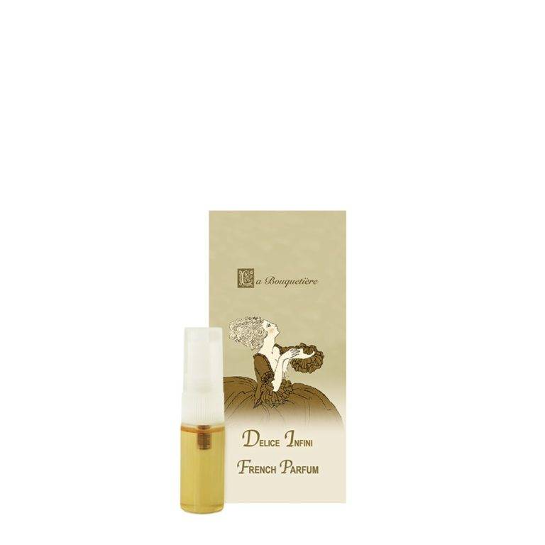 Delice Infini Parfum Sample Spray 0.1oz with classic French packaging.