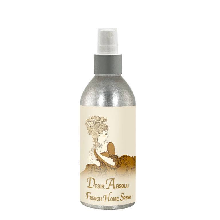 Desir Absolu French Home Spray 8oz bottle with elegant design, offering a sensual aroma for a refreshing ambiance.