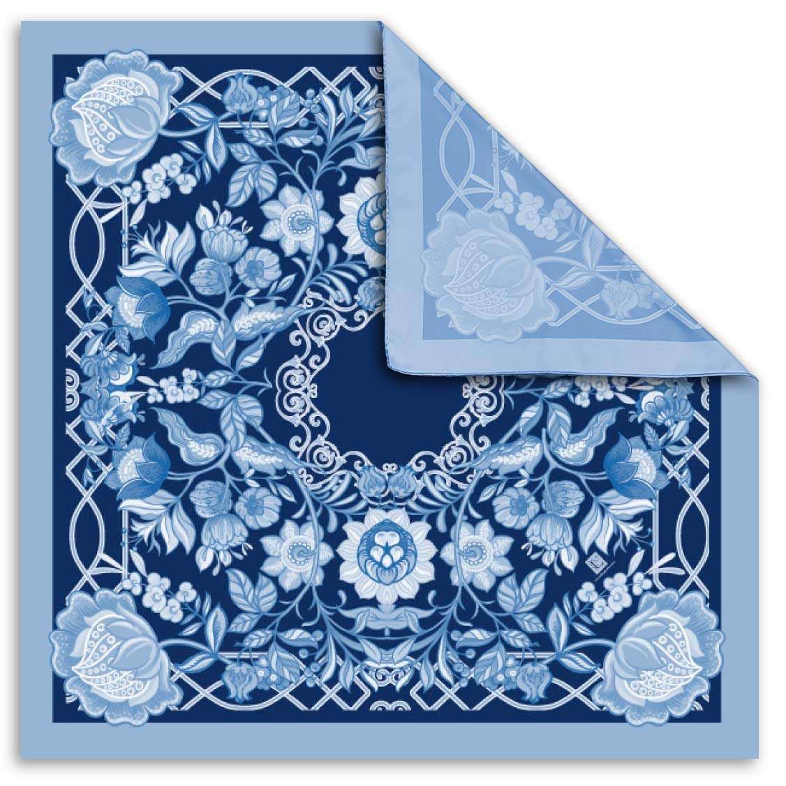 French Scarf with floral pattern and hand-rolled edges.