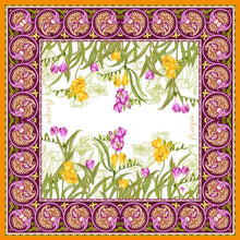 Silk blend Freesia Scarf with floral design and hand-rolled edges.