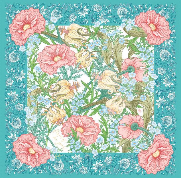 Fleurs Du Jour Marina Blue Scarf with floral design in silk blend.