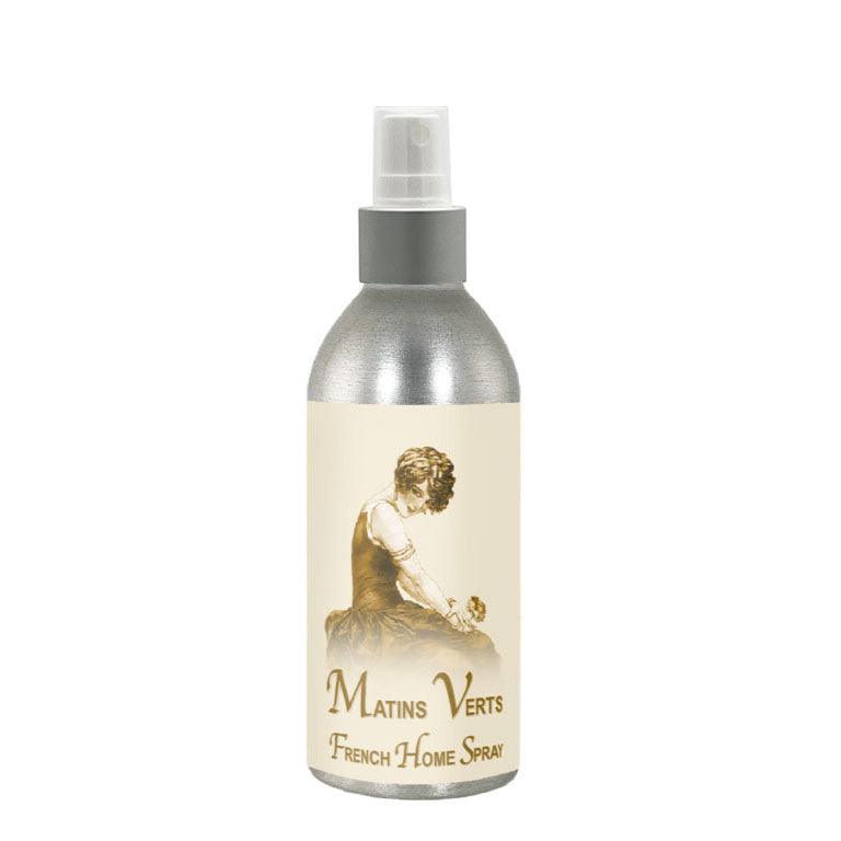 Matins Verts French Home Spray 8oz, silver bottle with vintage label.