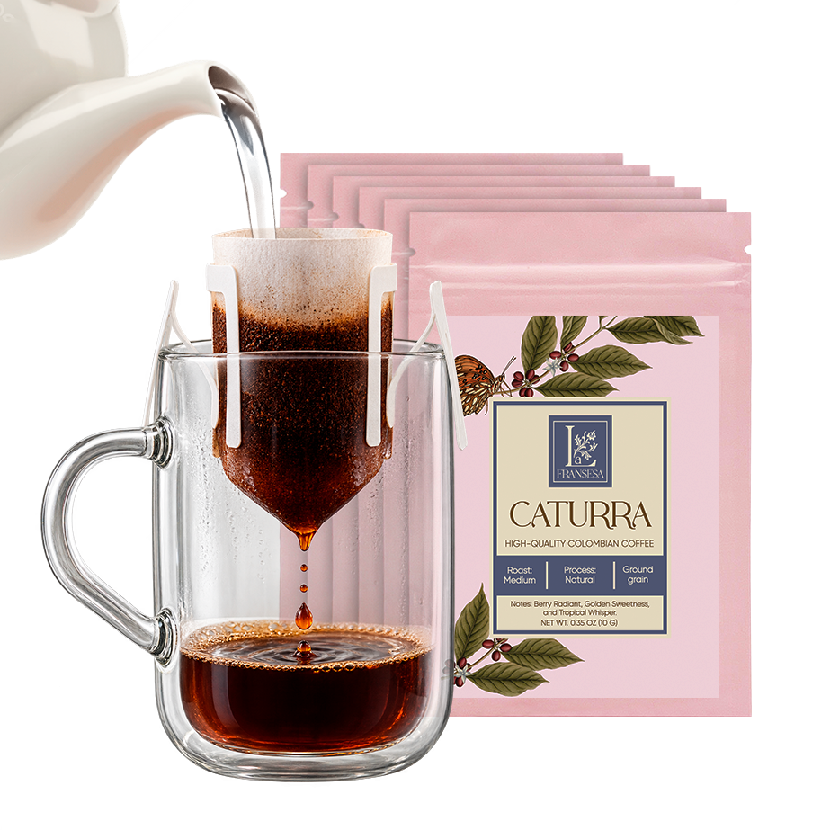 Single-Cup Pre-Filled Colombian Specialty Pour Over Coffee Bags – Caturra, 6 Bags, 10g Each, 100% Arabica, Medium Roast