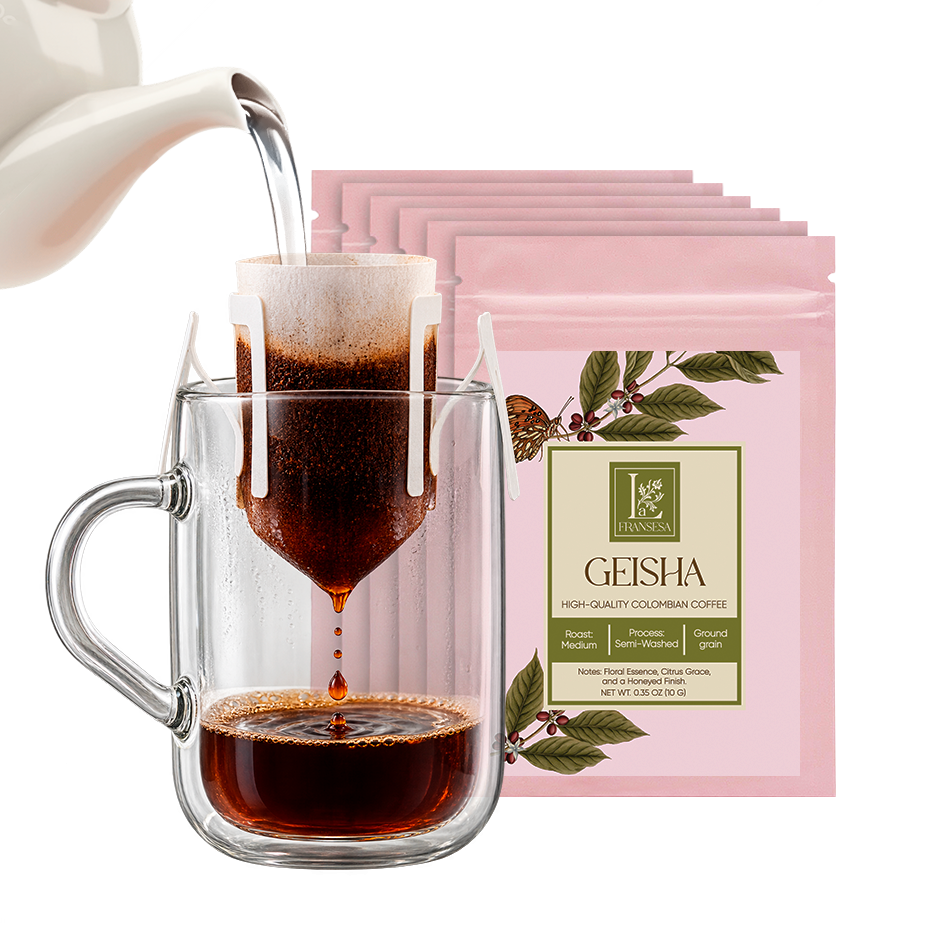 Single-Cup Pre-Filled Colombian Specialty Pour Over Coffee Bags – Geisha, 6 Bags, 10g Each, 100% Arabica, Medium Roast