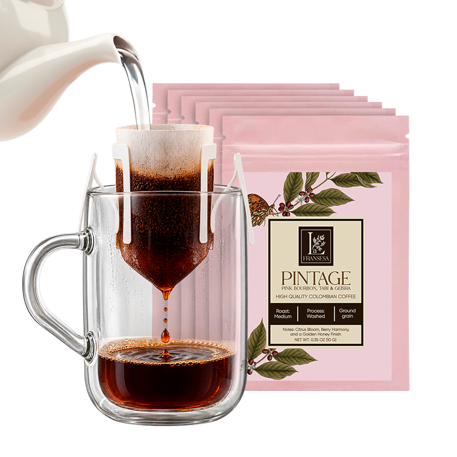 Single-Cup Pre-Filled Colombian Specialty Pour Over Coffee Bags – Pintage, 6 Bags, 10g Each, 100% Arabica, Medium Roast