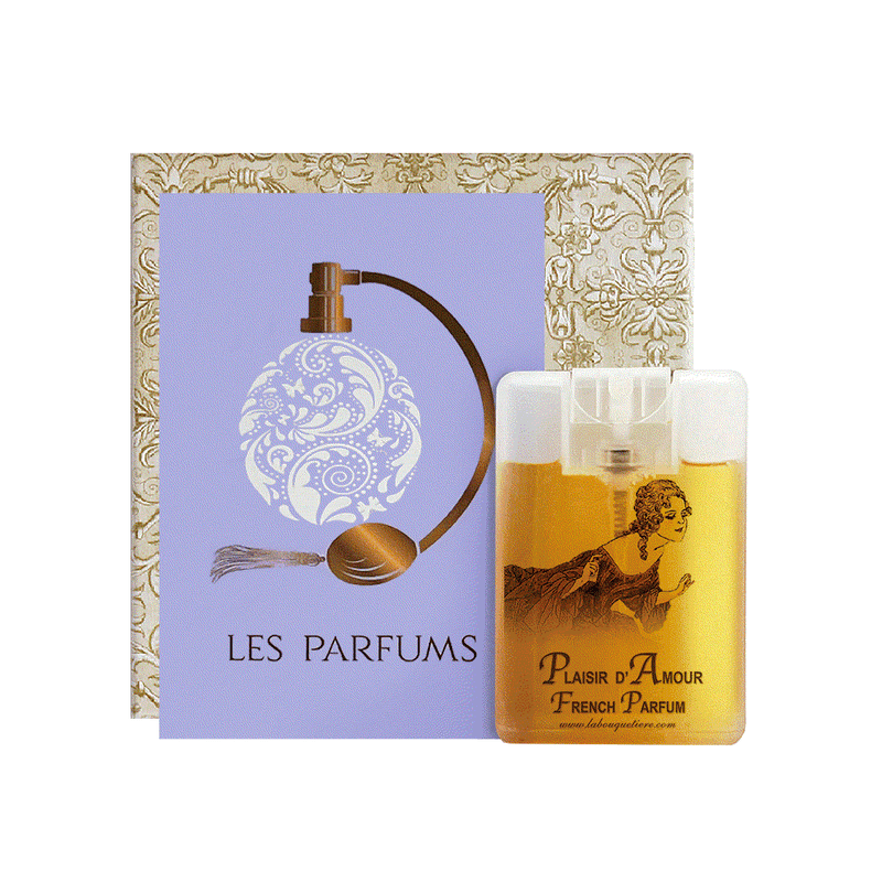 Plaisir d'Amour Eau de Parfum 20ml card spray, elegant and portable perfume holder.