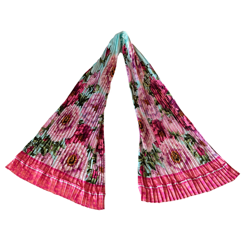 French Peony Silk Blend Pleated Scarf – 64" x 20"