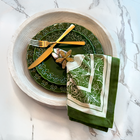 Denim Green Cotton Napkins / Placemats – 100% Colombian Cotton, Hand Block Printed