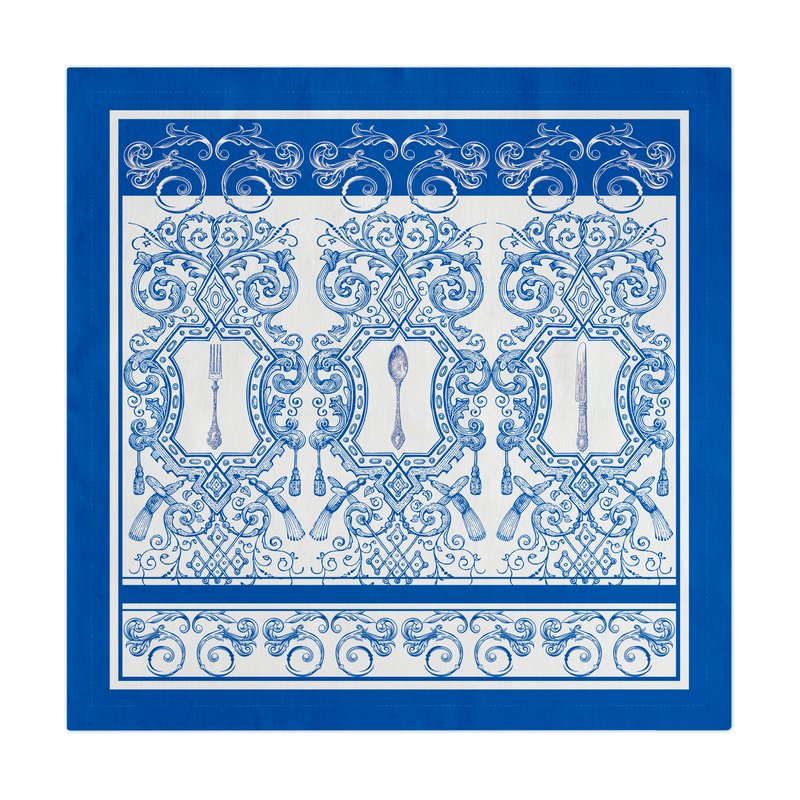 Denim White Cotton Napkins / Placemats – 100% Colombian Cotton, Hand Block Printed
