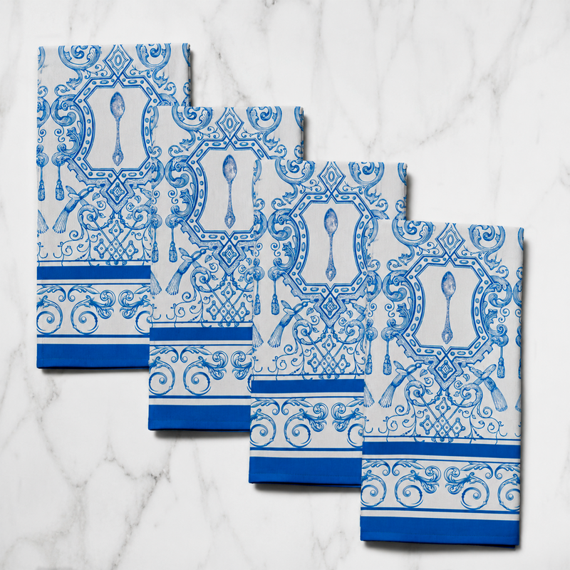 Denim White Cotton Napkins / Placemats – 100% Colombian Cotton, Hand Block Printed